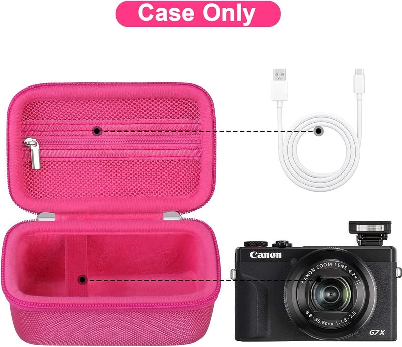 Canboc Camera Case for Canon PowerShot G7 X Mark III/ G7X Mark II Digital 4K Vlogging Camera, Point and Shoot 4K Video Camera Bag, Zipper Mesh Pocket fits USB Cable, Batteries, Rosered - Image 3
